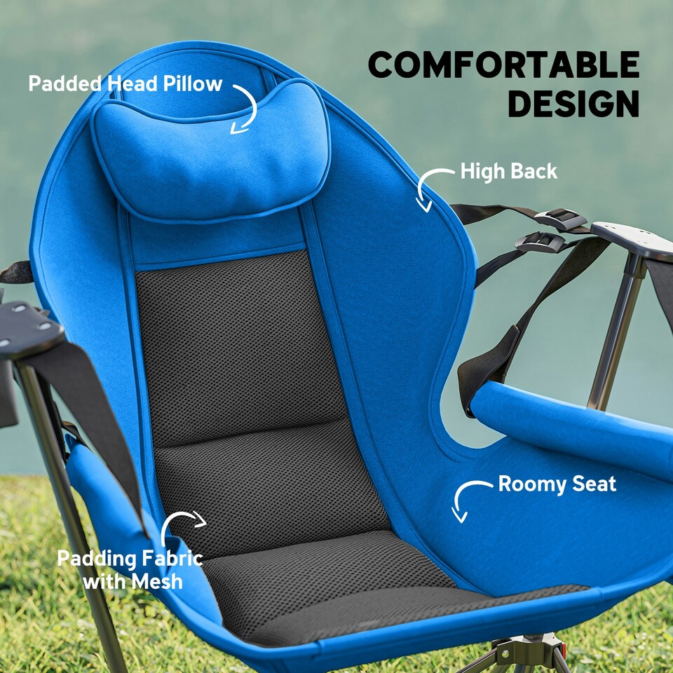 image 1 of Outsunny Hammock Camping Chair Set of 2, Adjustable Back Camp Chair Blue