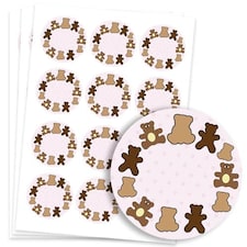Dollies and Teddy Design 60mm Round Sticker sheet of 12