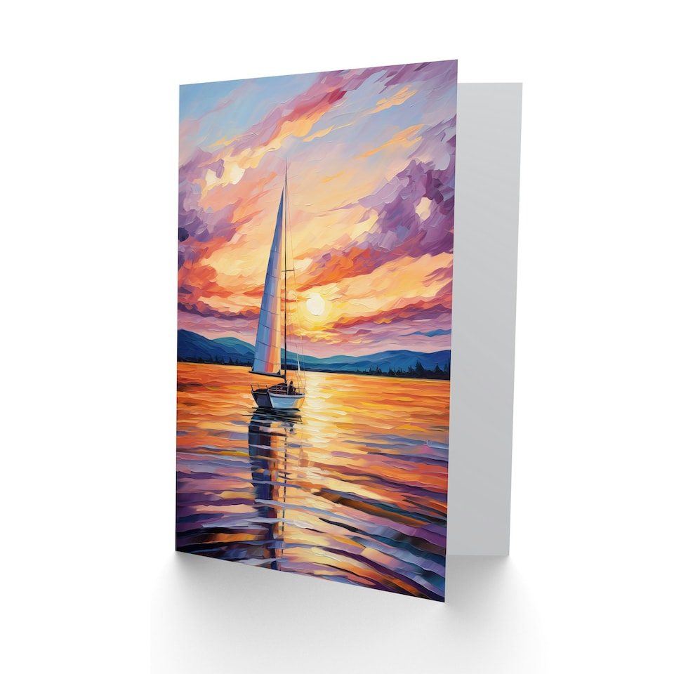 image 1 of Sunset Sailing Atmospheric Clouds Sea Sail Boat Seascape Greeting Card
