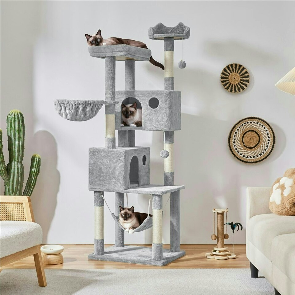 image 1 of Yaheetech 185 cm Tall Large Plush Cat Tower Light Grey