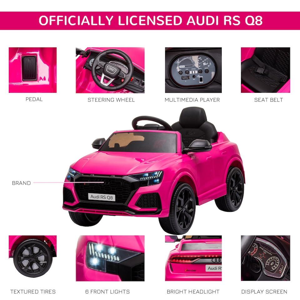image 1 of HOMCOM Audi RS Q8 Licensed Electric Car for Kids, 6V Kids' Electric Ride on with Remote Control, 7Ah Big Battery, Lights Bluetooth, Music USB, for 3-5 Years Old, Pink