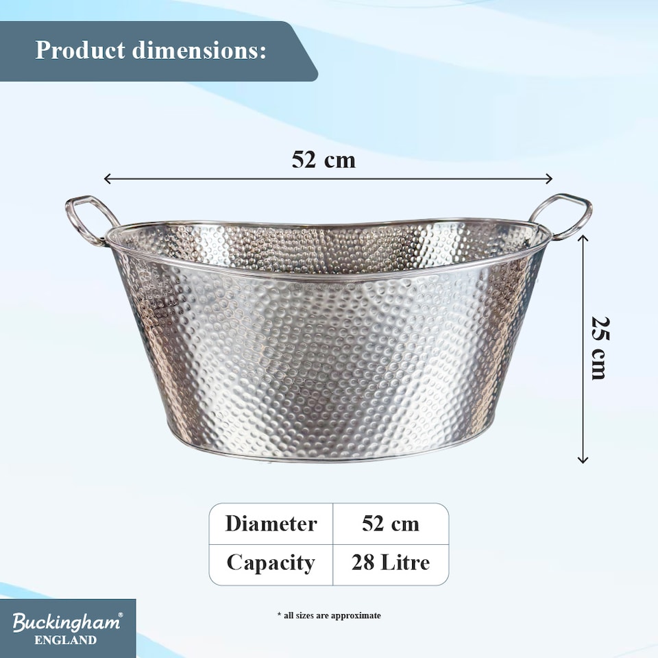 image 1 of Buckingham Hammered Stainless Steel Beverage Tub 28 Litres (52 cm) Multi-Purpose Ice Bucket