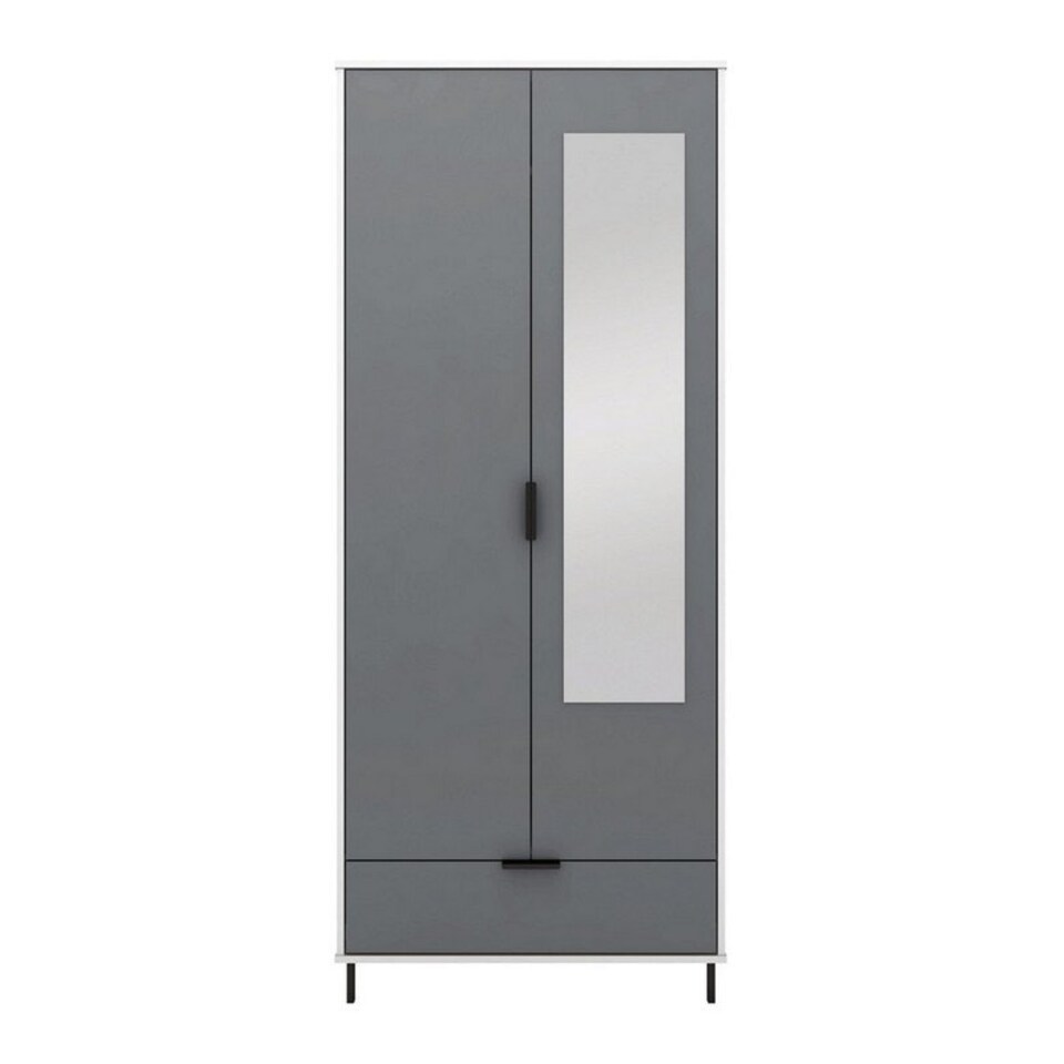 image 1 of Madrid 2 Door 1 Drawer Mirrored Wardrobe - L52 x W81 x H196 cm - Grey/White Gloss Grey