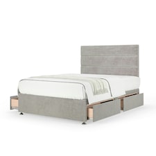 Memory Maestro Memory Foam Seal Grey Naples Velvet 4 Drawer Divan Set And Milan Headboard Double