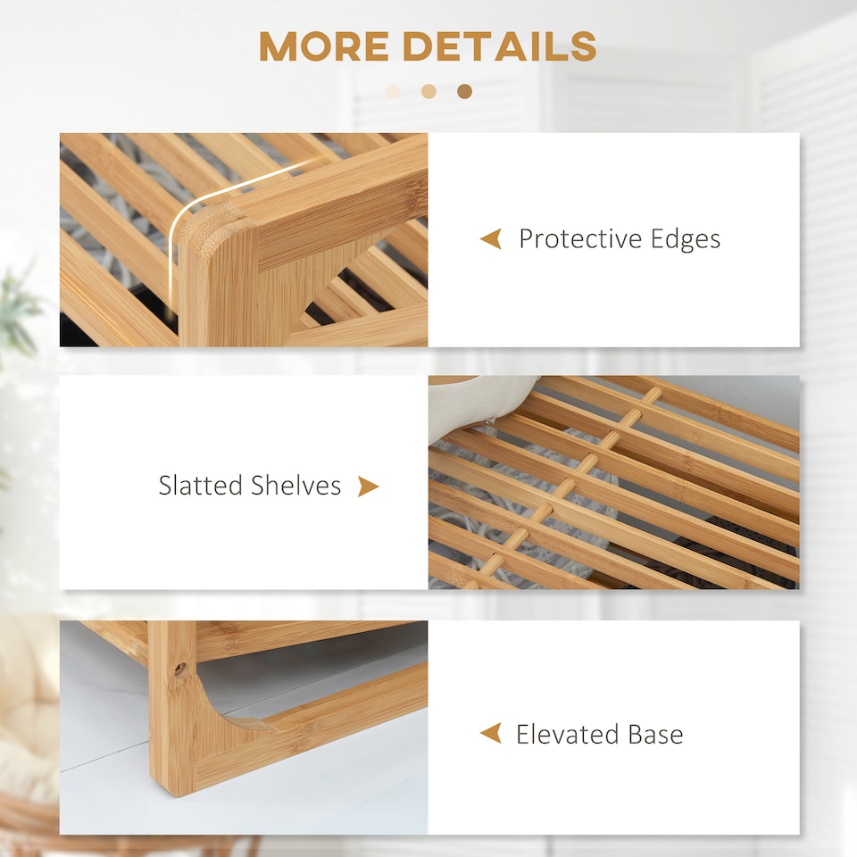 image 1 of HOMCOM 3-Tier Shoe Rack, Bamboo Shoe Storage Organizer with Slatted Shelves, Free Standing Shoe Shelf Stand for 9 Pairs of Shoes for Entryway, Hallway, Natural