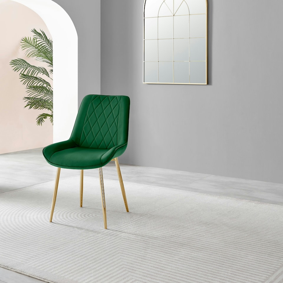 image 1 of Furniturebox 2x Pesaro Green Velvet Gold Leg Luxury Dining Chairs