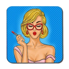Pop art illustration woman paints her lips (Coaster)