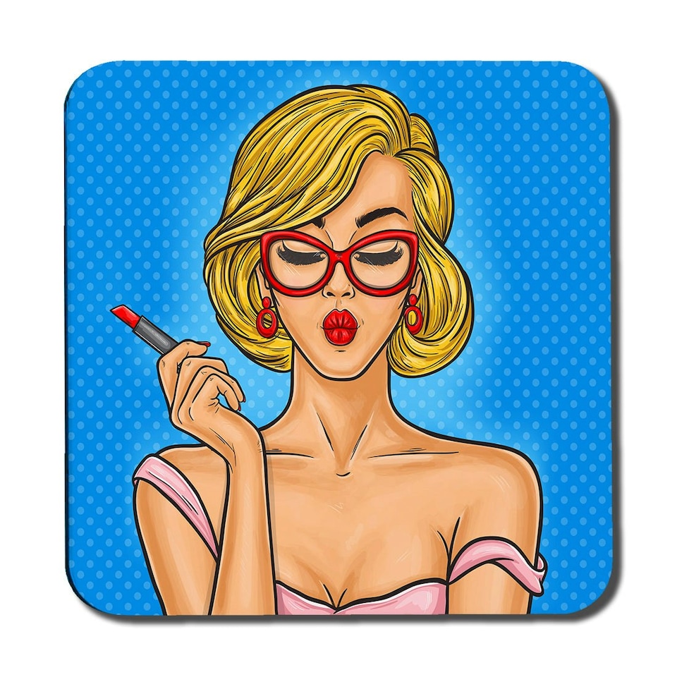 image 1 of Pop art illustration woman paints her lips (Coaster)