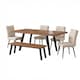 image 2 of 6-Piece Dining Set, Expandable Dining Table with 4 Beige Padded Chairs+Bench