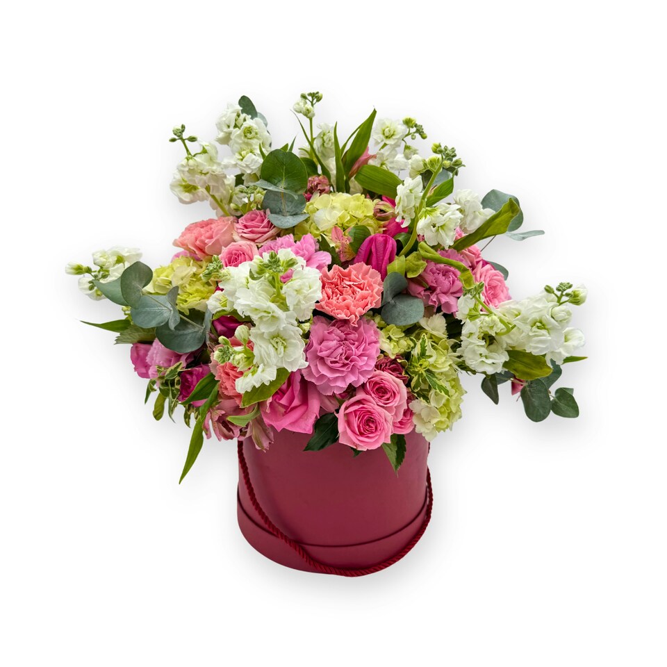 image 1 of Blush Blooms in a Pink Hat Box