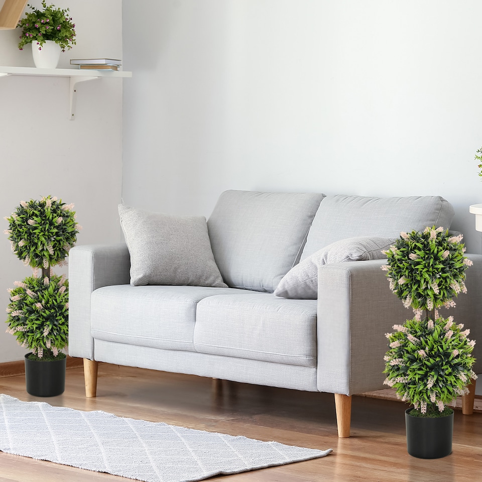 image 1 of HOMCOM Set of 2 Decorative Artificial Plants Ball Trees with Lavender Flowers in Pot Fake Plants for Home Indoor Outdoor Decor, 70cm, Pink