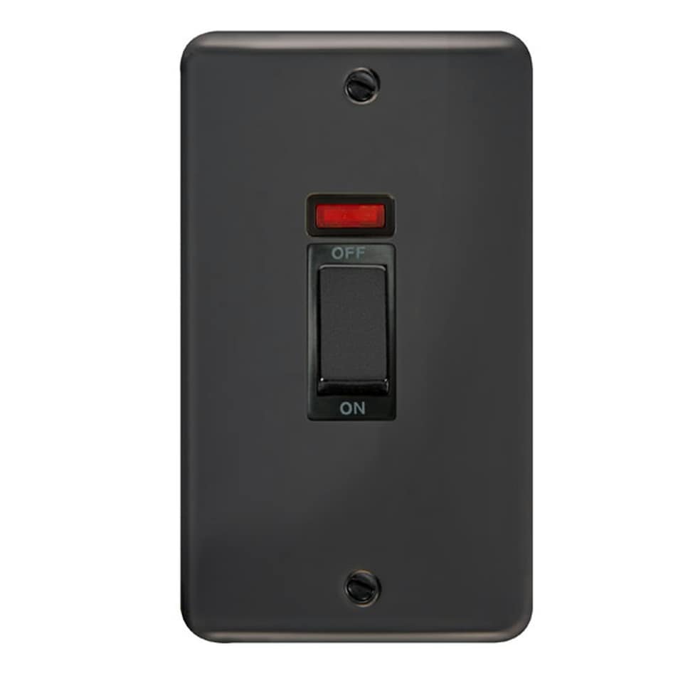 SE HOME Curved Black Nickel 2 Gang Ingot Size 45A Switch With Neon Black | Black Nikel