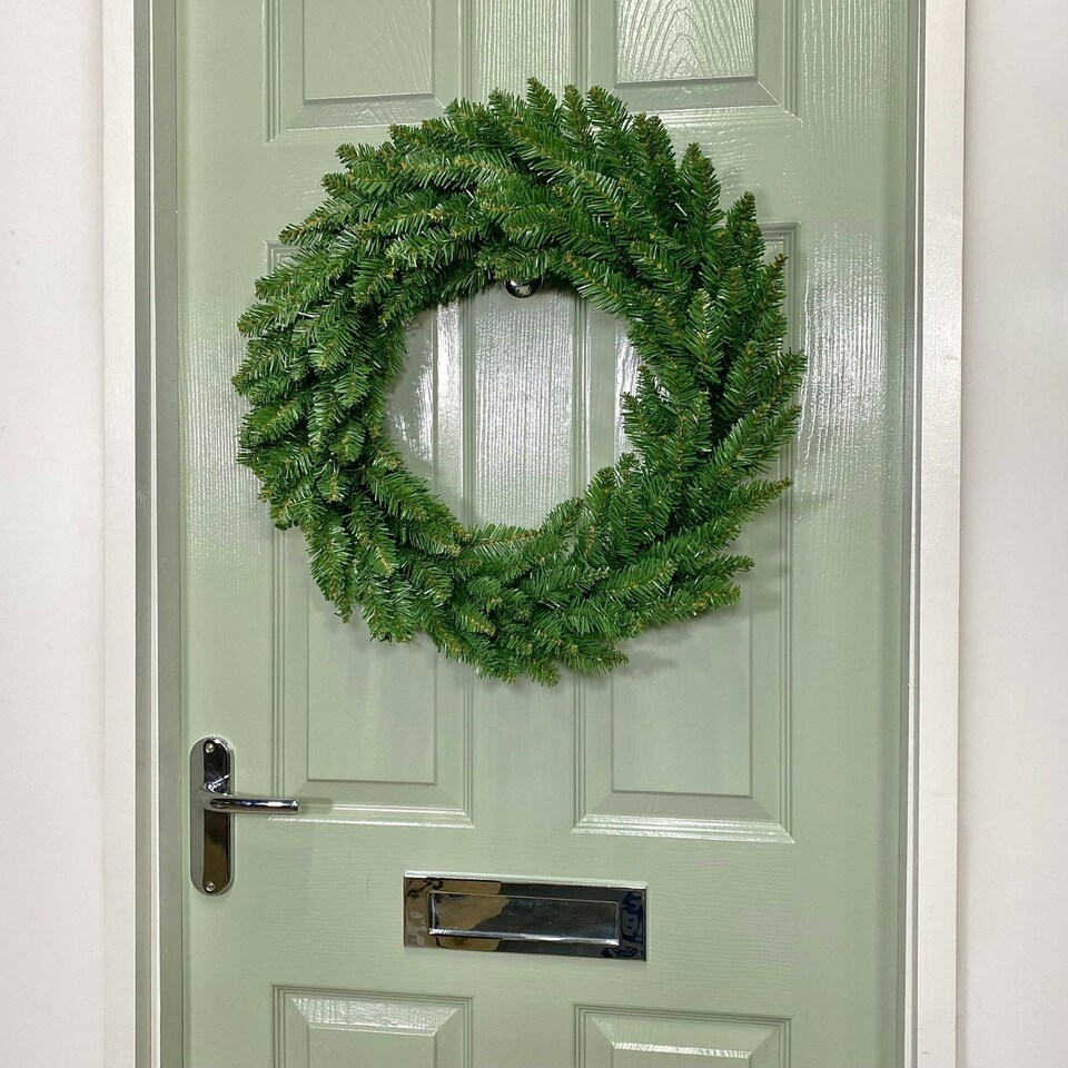image 1 of 60cm Plain Green Christmas Wreath with 160 Bullet Tips