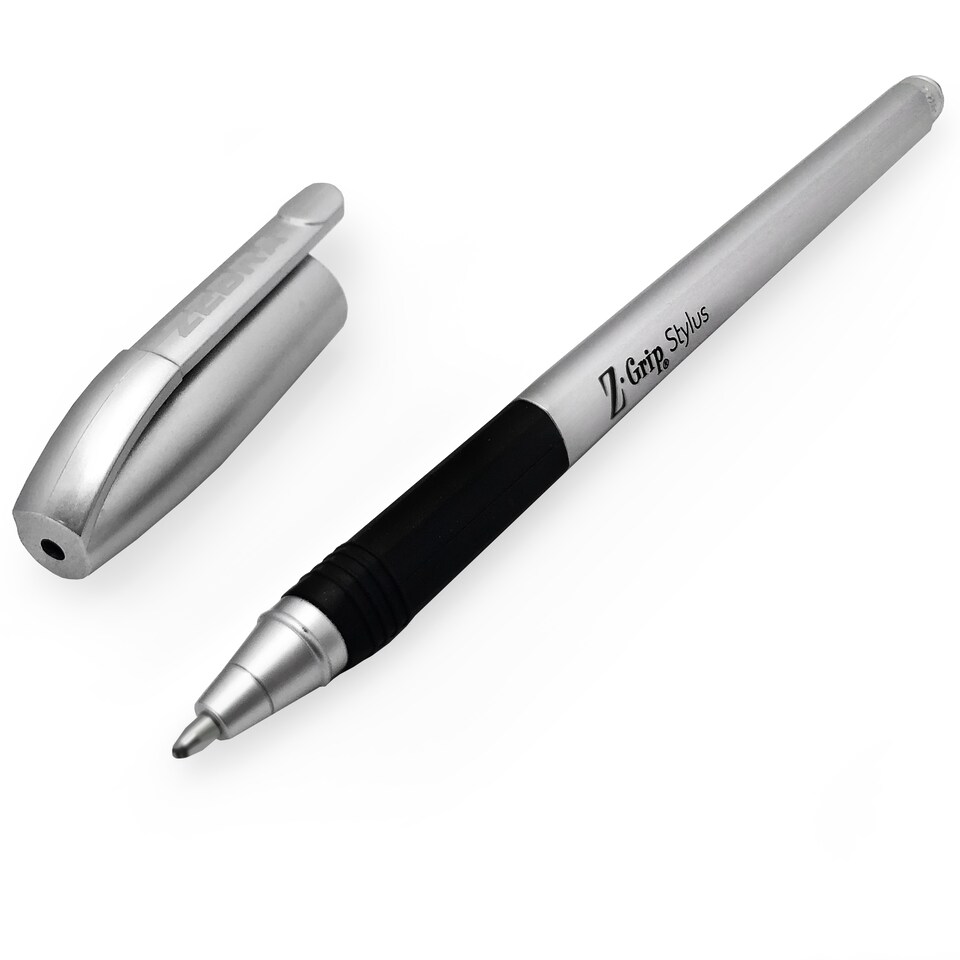 image 1 of Zebra Z-Grip Classic Stylus Ballpoint Pen Silver Barrel Black Ink Pack of 2
