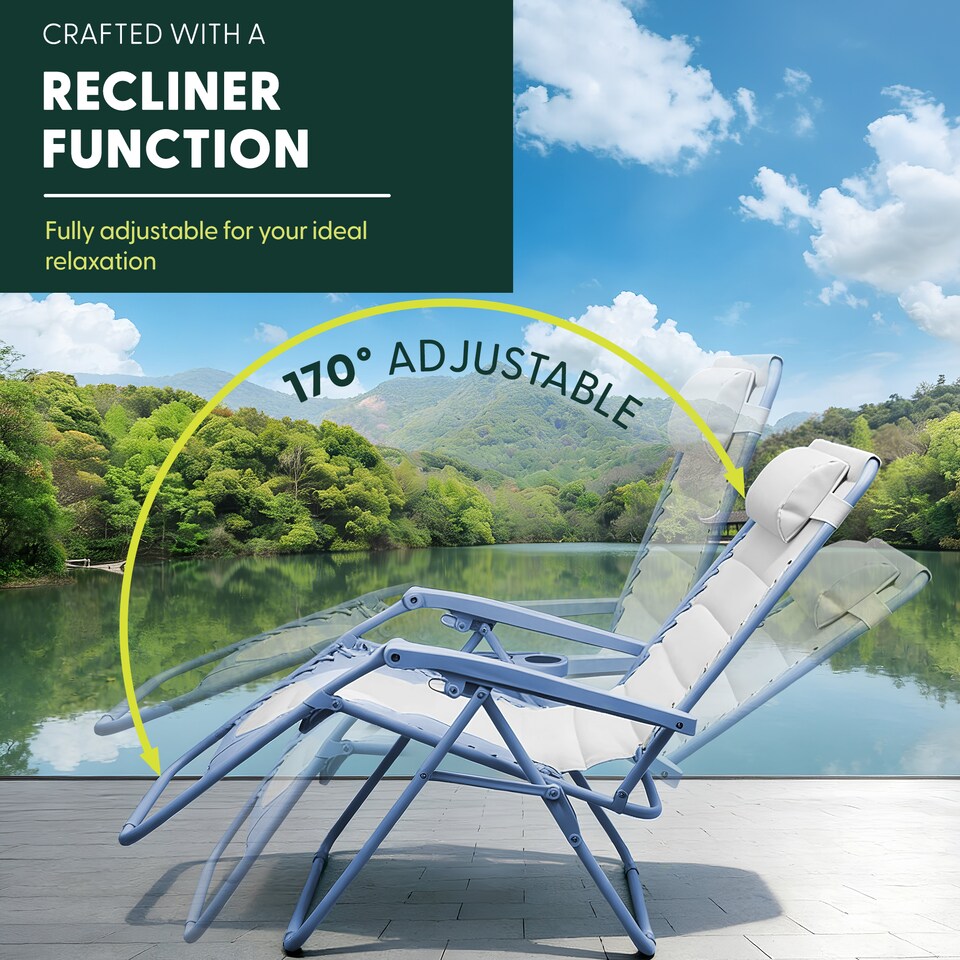 image 1 of Keplin Colour Block Padded Zero Gravity Chairs Set of 2 Folding Garden Recliners