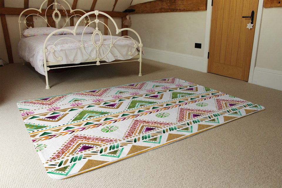 image 1 of Colorful Striped Gold Style Triangles Rug | Multi