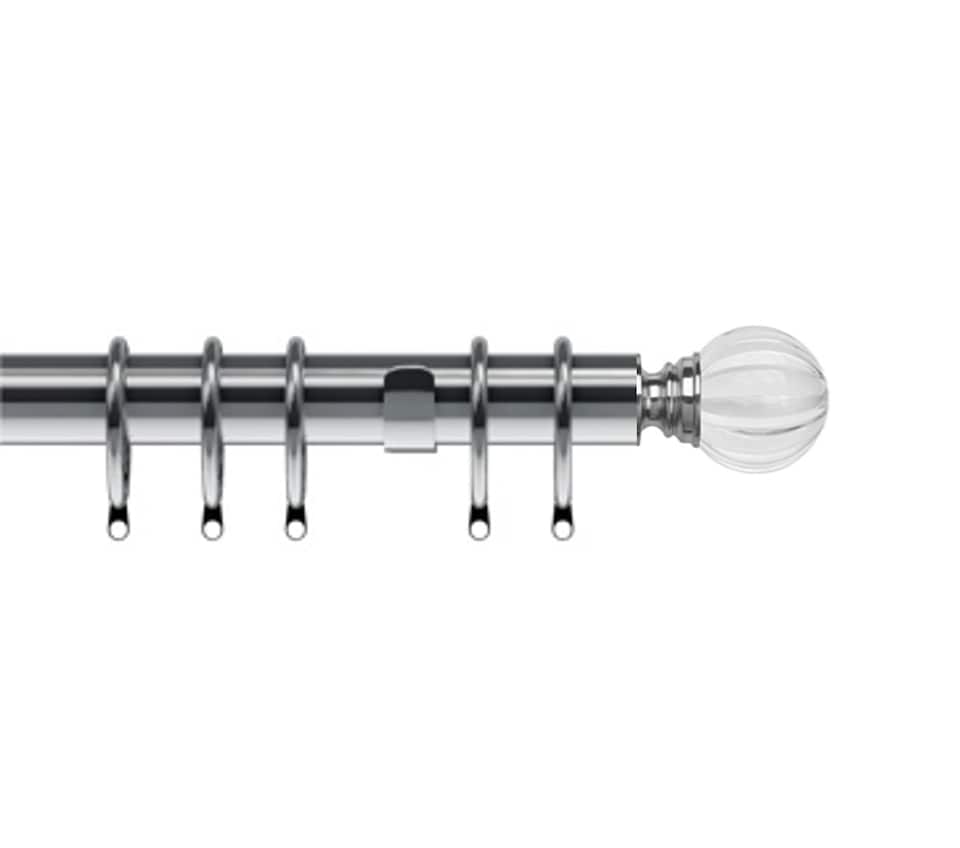 image 1 of 35mm Fixed Length Metal Curtain Pole Set Satin Silver Segmented Ball Finial 140cm | Silver | Silver