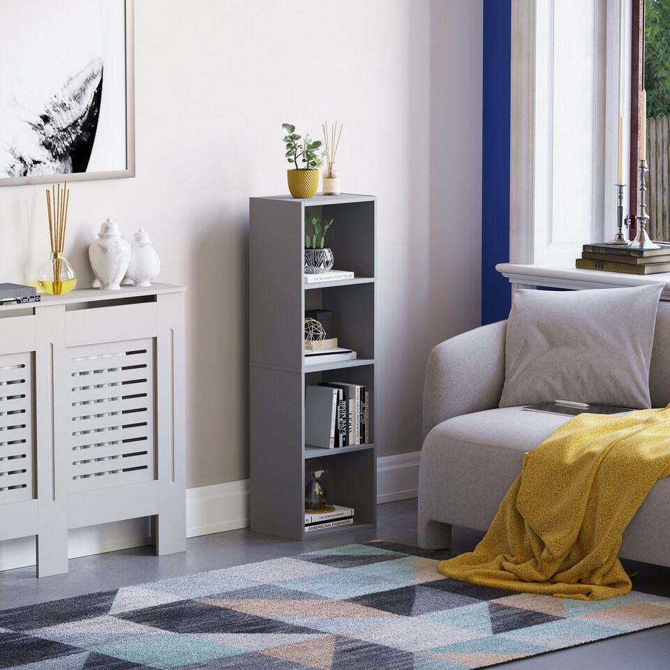 image 1 of Vida Designs Oxford 4 Tier Cube Bookcase Display Storage, Grey