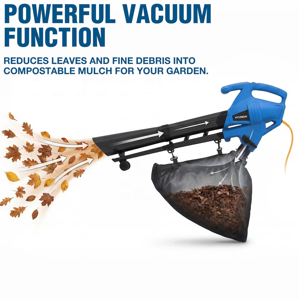 image 1 of Hyundai 3 in 1 Leaf Blower Vacuum Shredder Mulcher 3000W 34L Bag 10m Cable HYBV3000E3