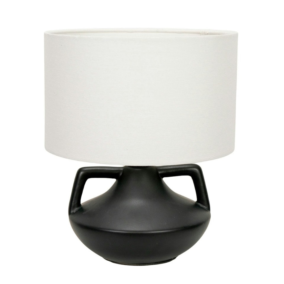 image 1 of ValueLights Zoe Linen Drum Lamp Shade Matte Black Ceramic Vase Table Lamp Black