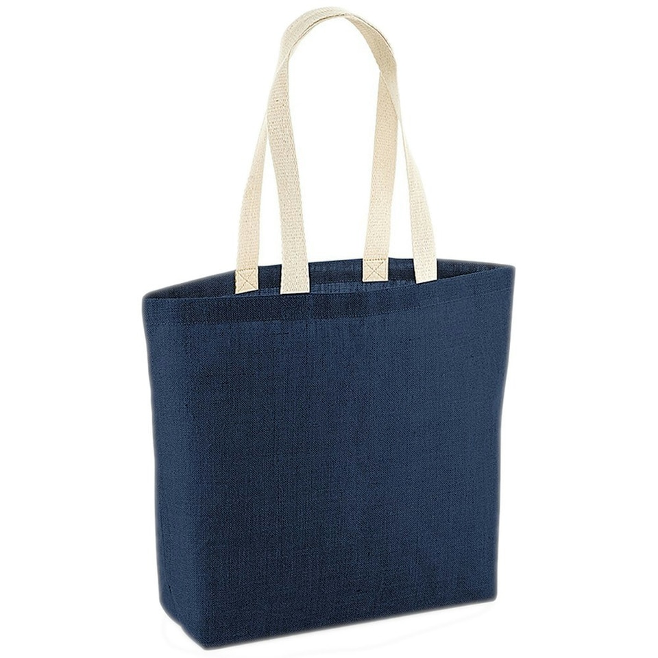 image 1 of Westford Mill Unlaminated Jute Shopper Bag - Navy/Natural - One Size Blue
