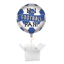 Blue & White No. 1 Football Fan Round Foil Helium Balloon - Inflated Balloon in a Box | Blue