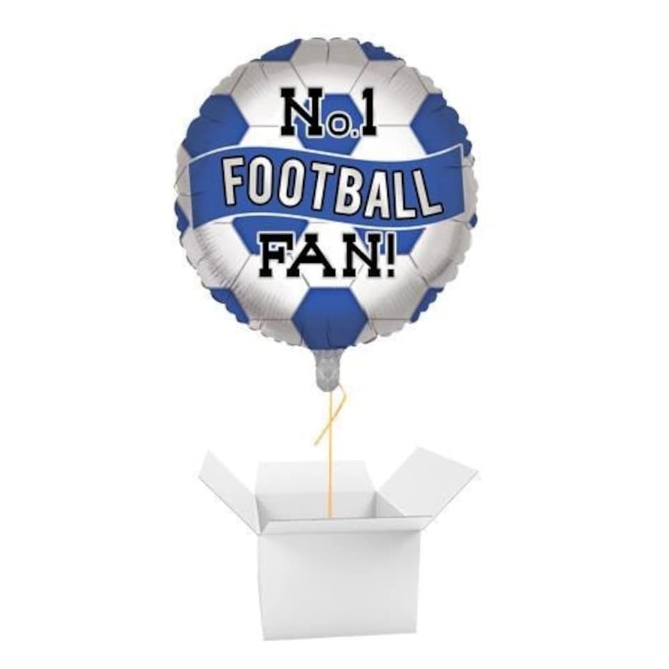 Blue & White No. 1 Football Fan Round Foil Helium Balloon - Inflated Balloon in a Box | Blue
