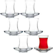 6 Pcs 120ml Glass Tea Cup & Saucer Set Coffee Cuppa Breakfast Gift Set