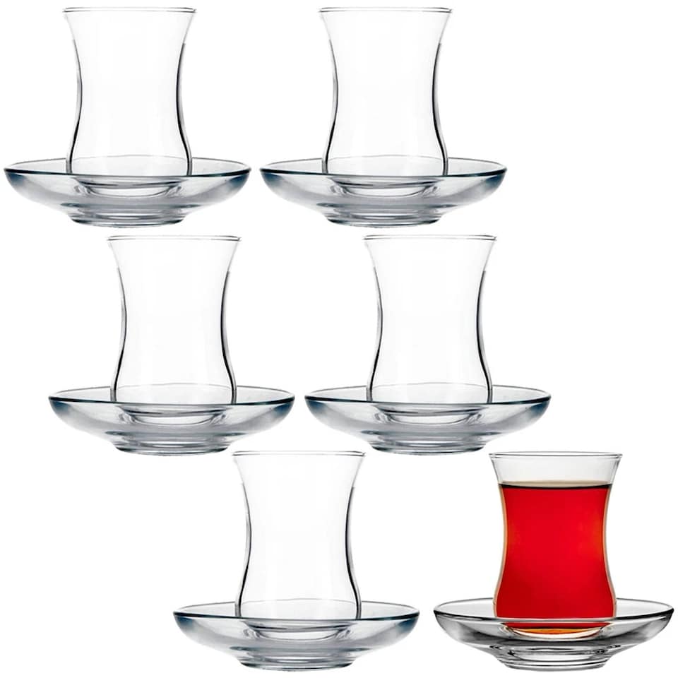 image 1 of 6 Pcs 120ml Glass Tea Cup & Saucer Set Coffee Cuppa Breakfast Gift Set