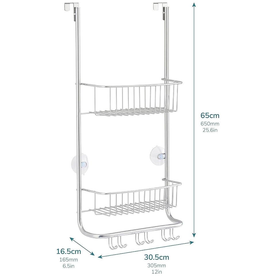 image 1 of House of Home 2 Tier Over Door Shower Caddy Bathroom Storage Rack Shelf Organiser