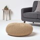 image 2 of Homescapes Linen Large Round Cotton Knitted Pouffe Footstool