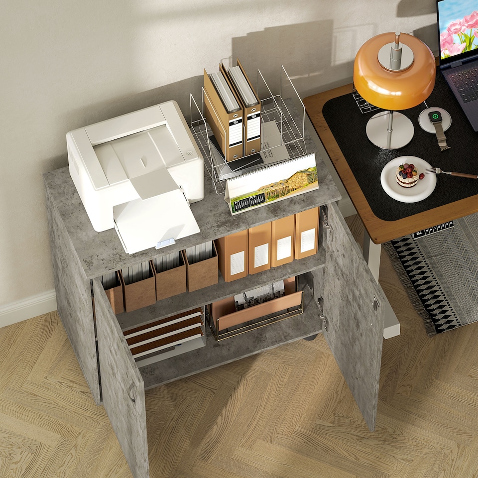 image 1 of Vinsetto Filing Cabinet with Locking Doors & Shelves, 2-Tier Lockable Storage Cabinet with 2 Keys for Home Office, 80W x 40D x 80H cm, Grey