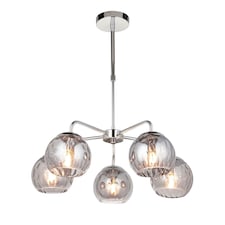 Dimple Multi Arm Glass Pendant Ceiling Lamp, Chrome Plate, Smoked Mirror Glass