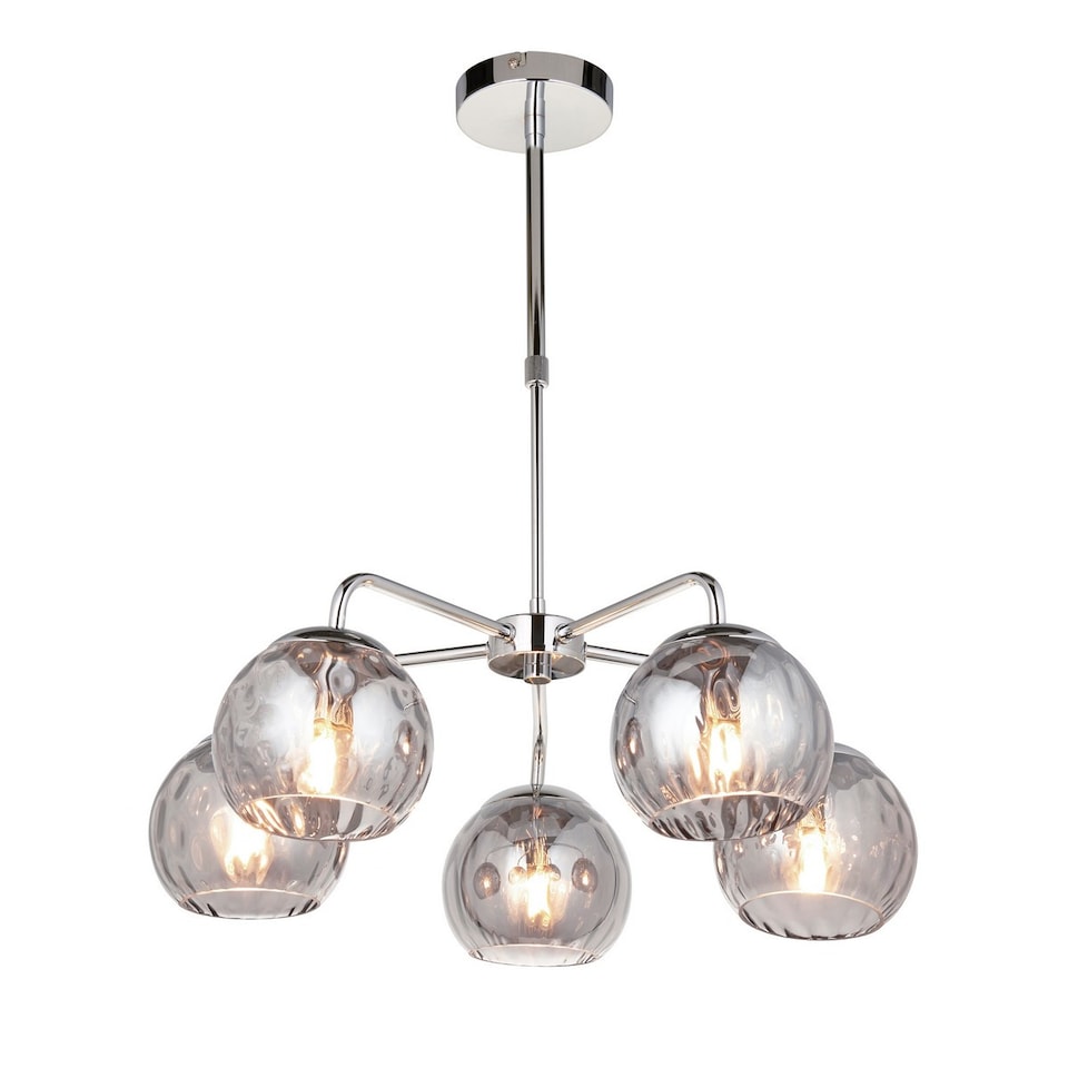 image 1 of Dimple Multi Arm Glass Pendant Ceiling Lamp, Chrome Plate, Smoked Mirror Glass