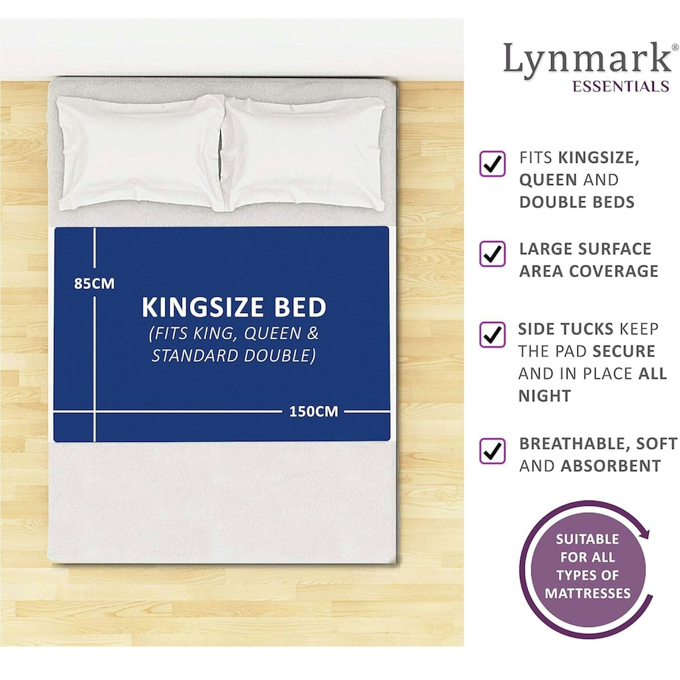 image 1 of Lynmark® Incontinence Bed Pads with Tucks - Washable, Absorbs up to 3L, 85 x 150cm Blue | 2 pack | King