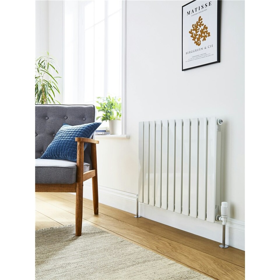 image 1 of 600mm (H) x 630mm (W) - White Horizontal Radiator (Berlin) - SINGLE Panel - (0.6m x 0.63m) - Depth 52mm
