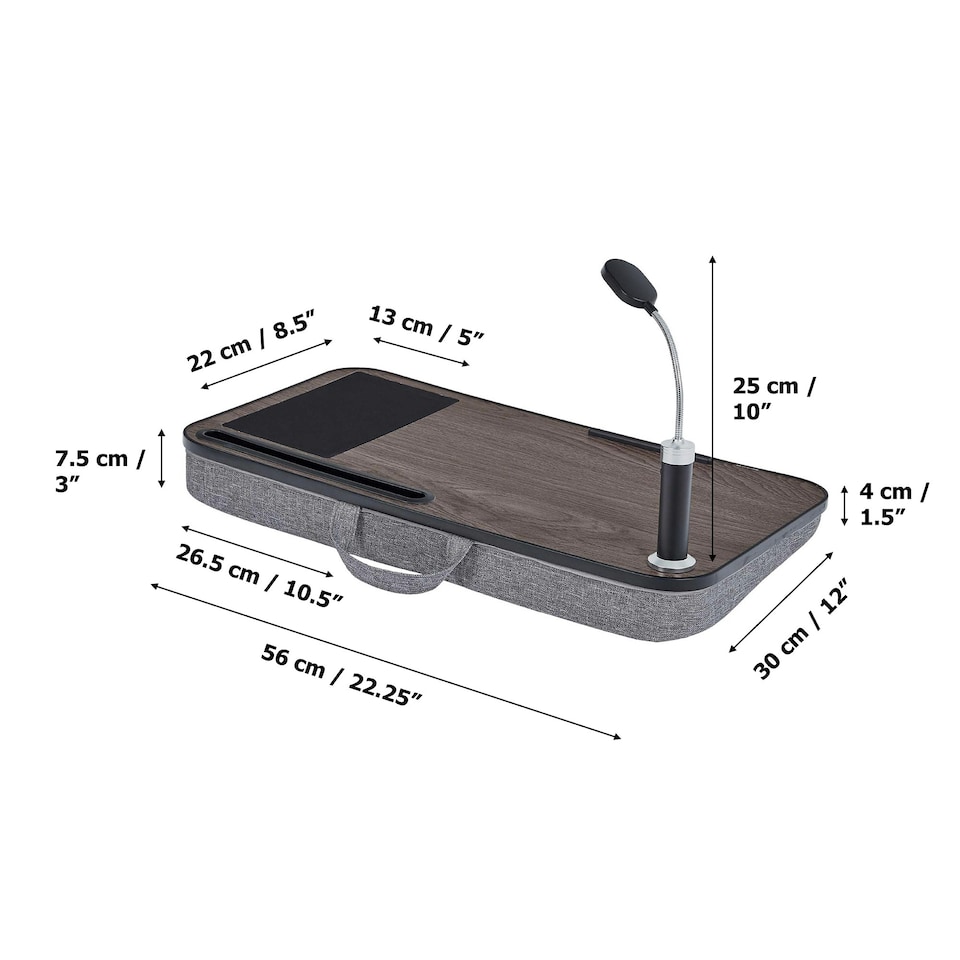 image 1 of Teamson Home Portable Laptop Desk with Cushioned Bottom, Detachable LED Light & Mouse Pad, Brown/Grey