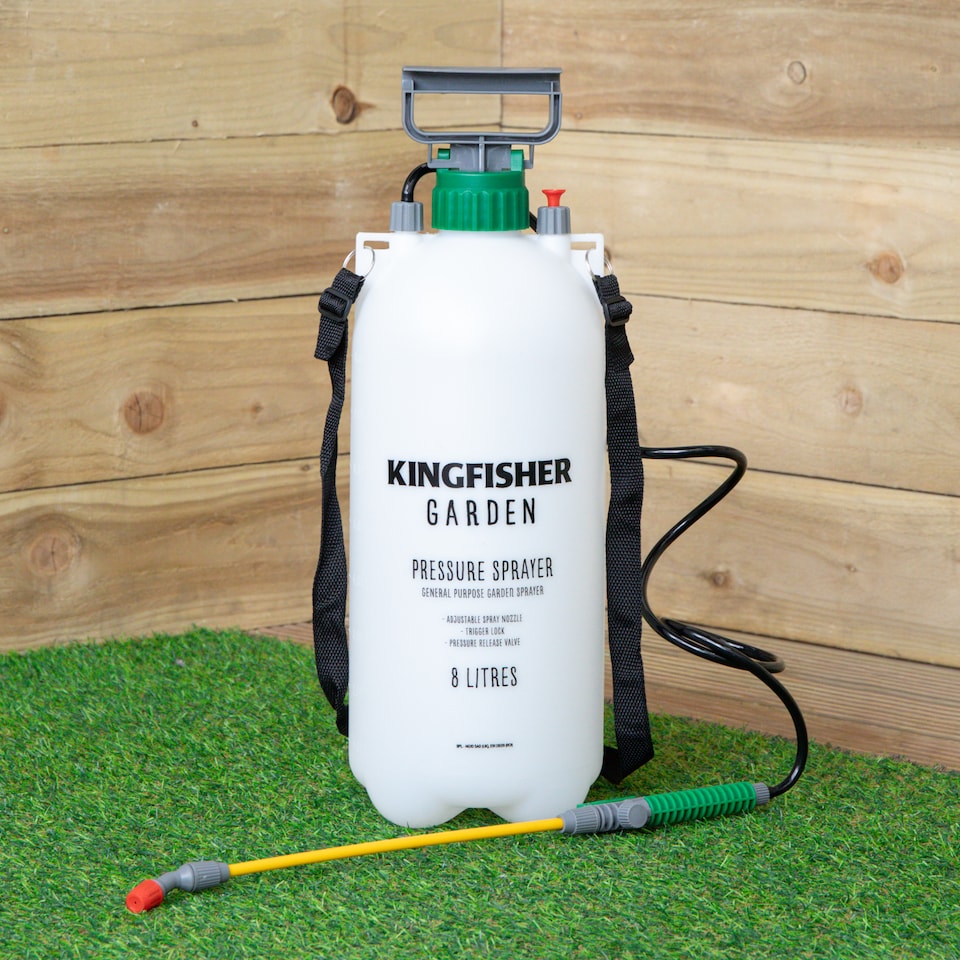 image 1 of 8 Litre Garden Pressure Sprayer with Shoulder Strap & Lance | White | White