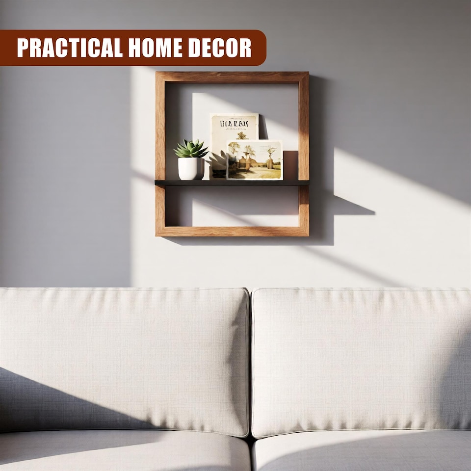 image 1 of GEEZY Square Floating Wall Shelf 30cm Wooden 3D Picture Ledge for Decor and Photos