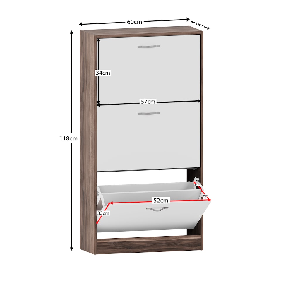 image 1 of Vida Designs 3 Drawer Shoe Cabinet Shoe Rack Storage Cupboard, Walnut & White