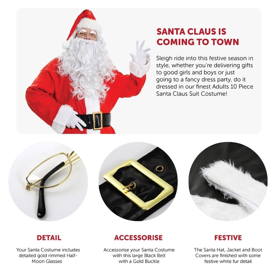 image 1 of 10 Piece Santa Costume Set | Red | XL