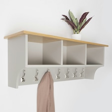 Charnwood Floating Storage Shelf with Metal Hooks and Three Storage Cubbies