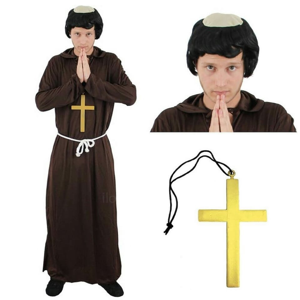 image 1 of Medieval Monk Costume With Wig | Brown | XL