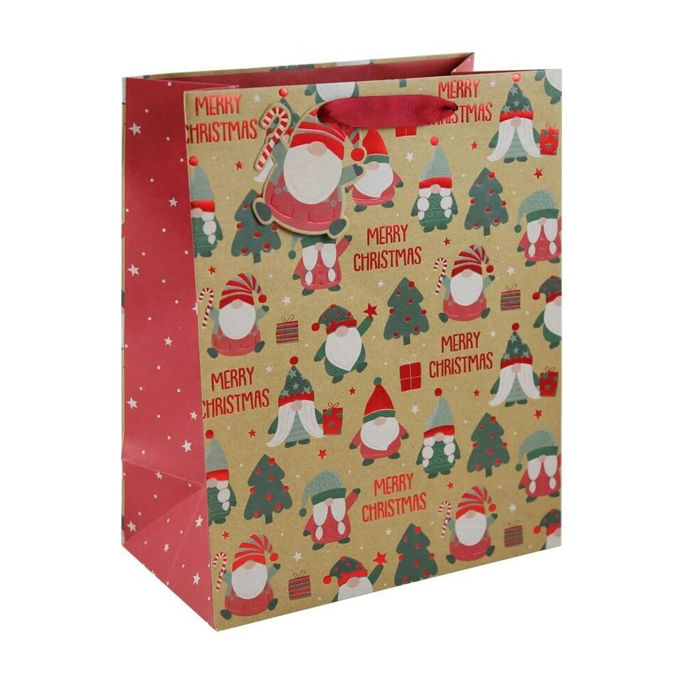 Pack of 12 Christmas Gonks Large Kraft Gift Bags