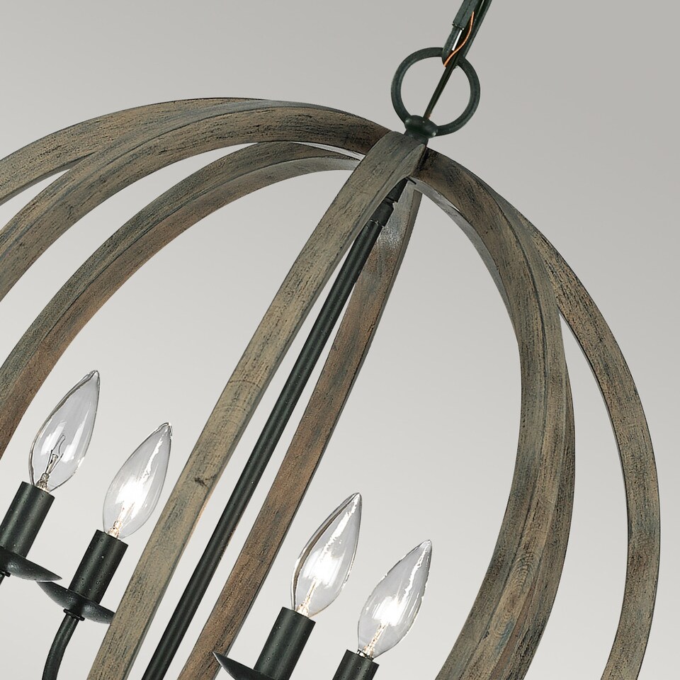 image 1 of Allier 4 Light Spherical Cage Ceiling Pendant Dark Wood, Antique iron, E14