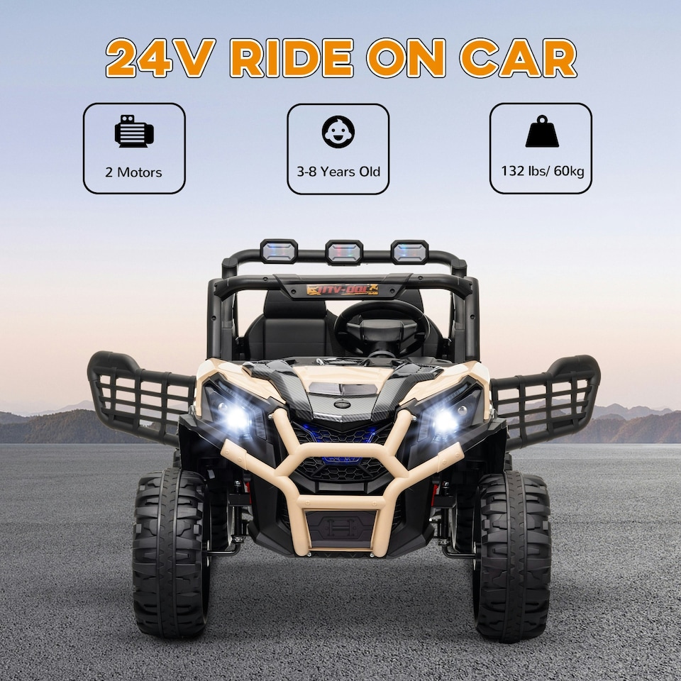 image 1 of AIYAPLAY 2 Seater 24V Kids Electric Car w/ Remote Control, Khaki