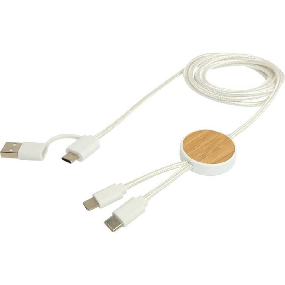 image 1 of Chechia Bamboo 5 in 1 Charging Cable - White - One Size