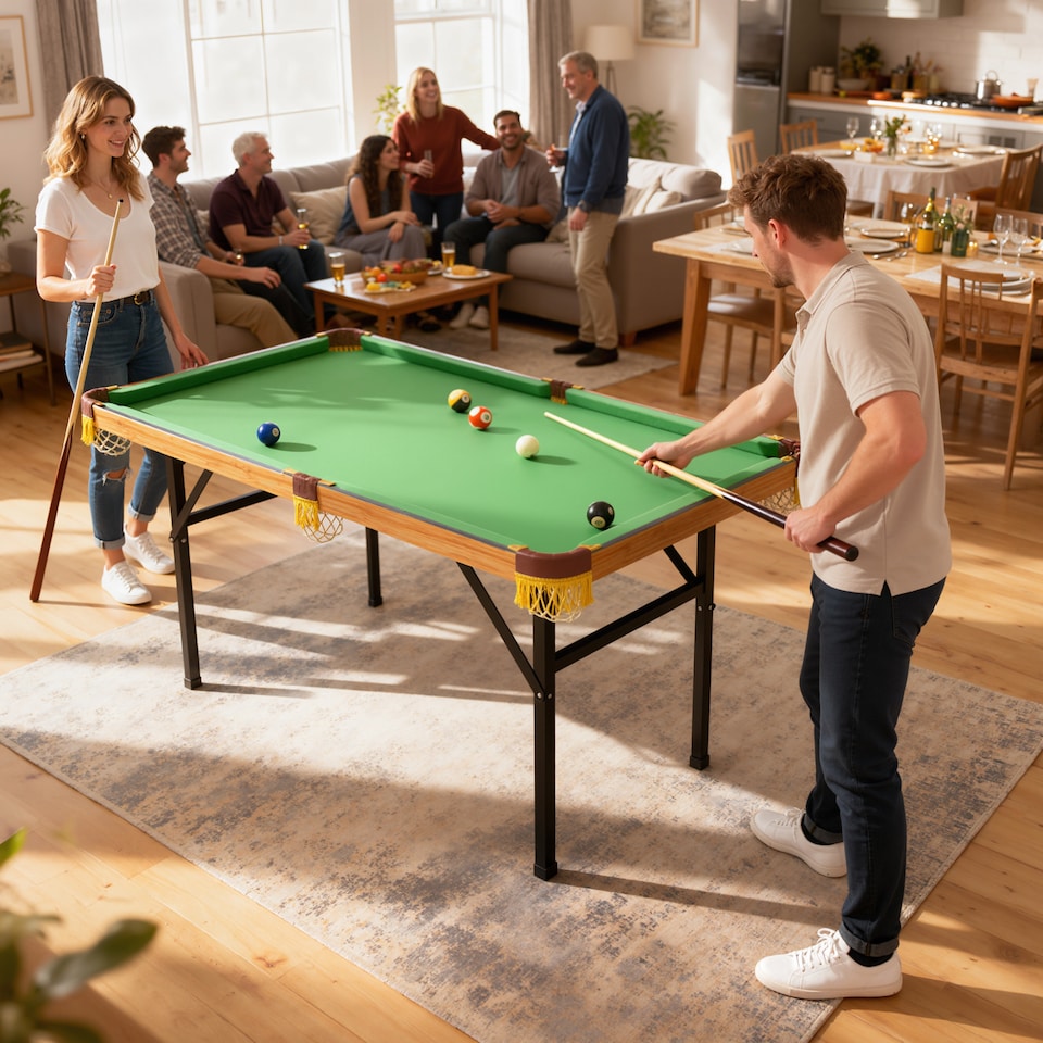 image 1 of SPORTNOW 4FT Folding Pool Table, Mini Billiards Table Set for Kids, Green