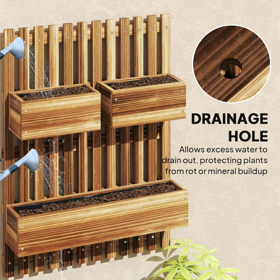 image 1 of Outsunny Wooden Garden Planters with Trellis Wall-mounted Raised Bed