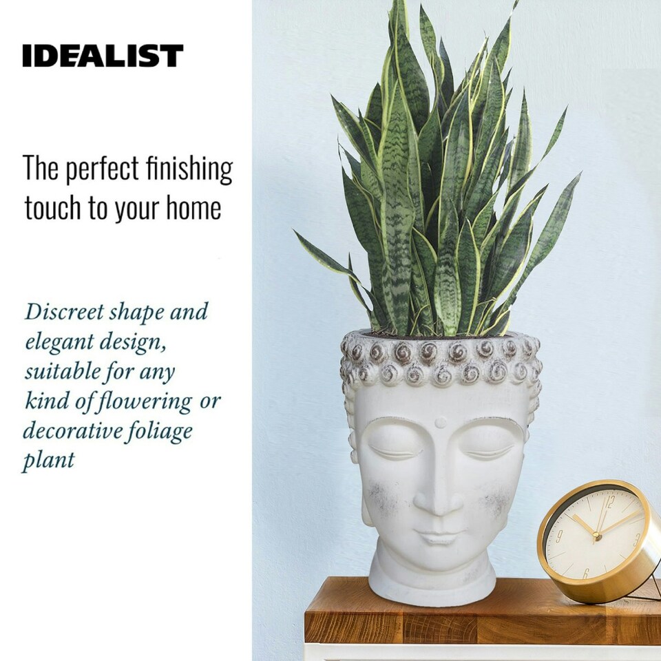 image 1 of White Oval Face Planter Head Buddha Plant Pot Indoor Pot Cover L26.5 W25 H34 cm, 8.4 ltrs Cap.